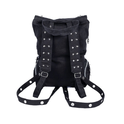Schwarzer Stoffrucksack HECATE BAG mit vielen Nieten- und Ösendetails von Heartless