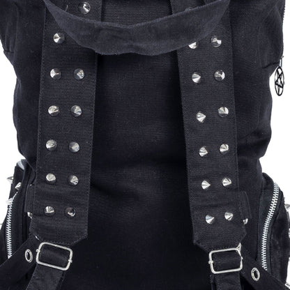 Schwarzer Stoffrucksack HECATE BAG mit vielen Nieten- und Ösendetails von Heartless