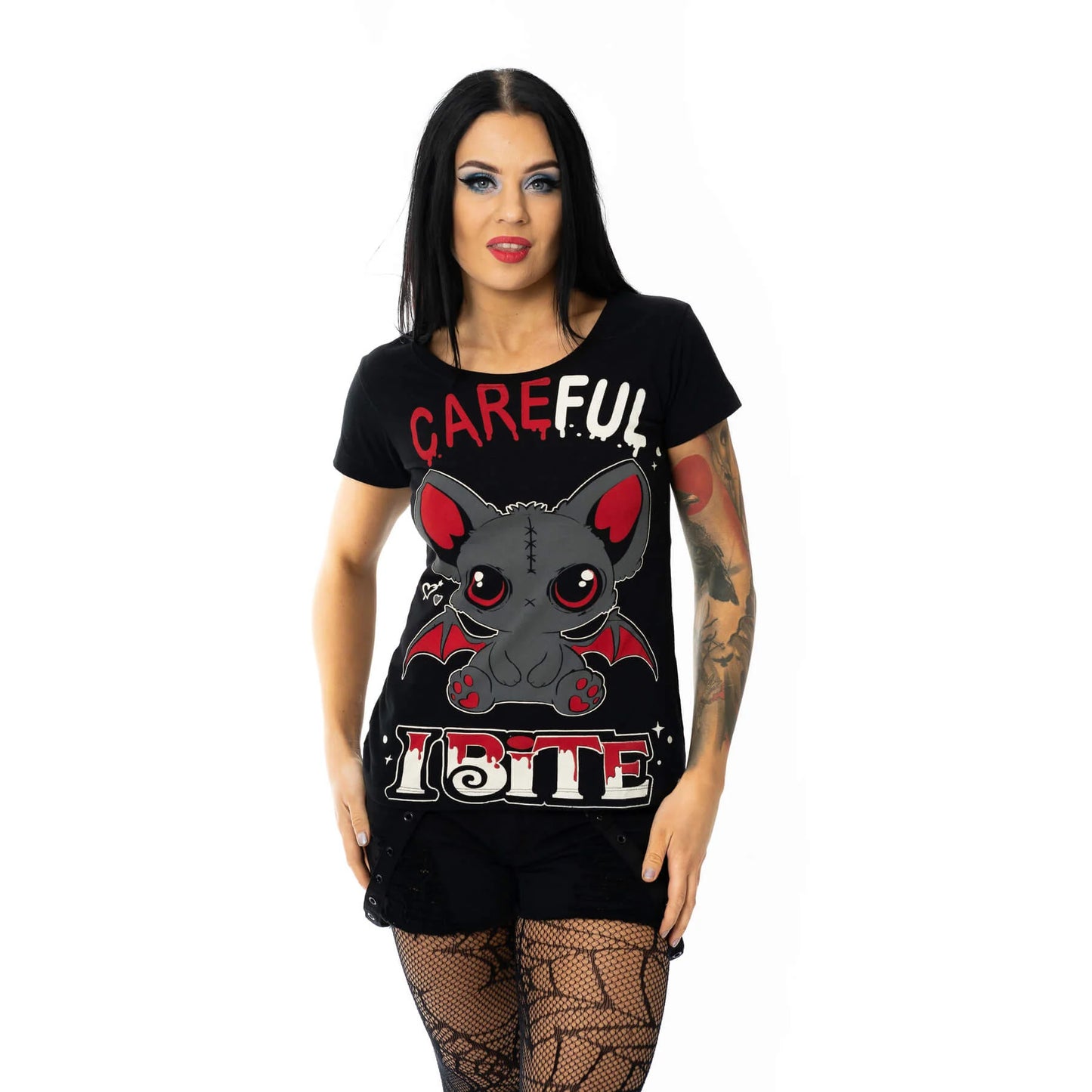 Schwarzes Oberteil I BITE T-SHIRT mit niedlichem Fledermausprint von Cupcake Cult