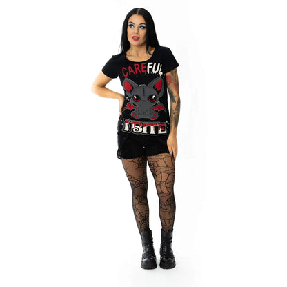 Schwarzes Oberteil I BITE T-SHIRT mit niedlichem Fledermausprint von Cupcake Cult