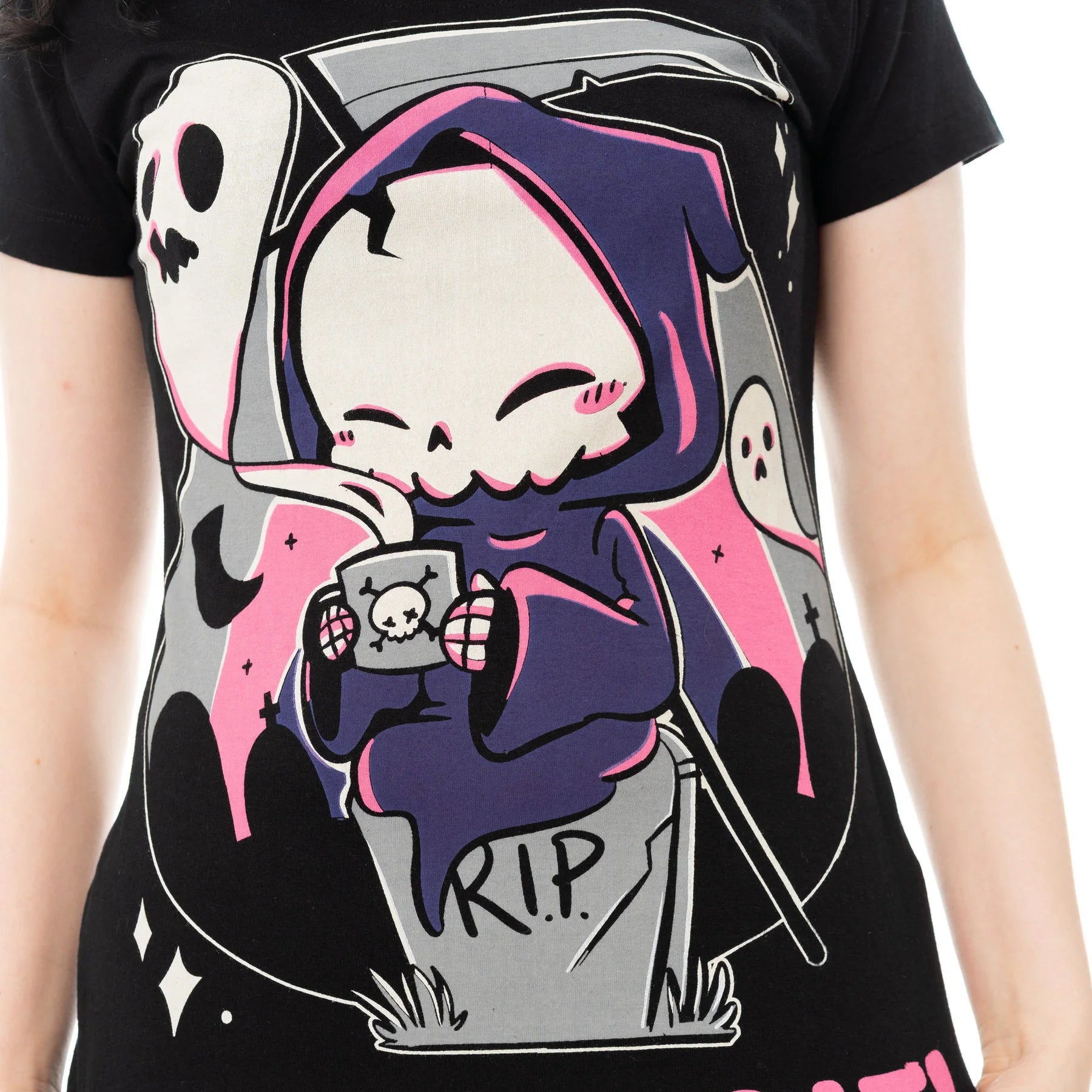 Schwarzes Oberteil I CAN WAIT T-SHIRT mit niedlichem Sensenmannprint von Cupcake Cult