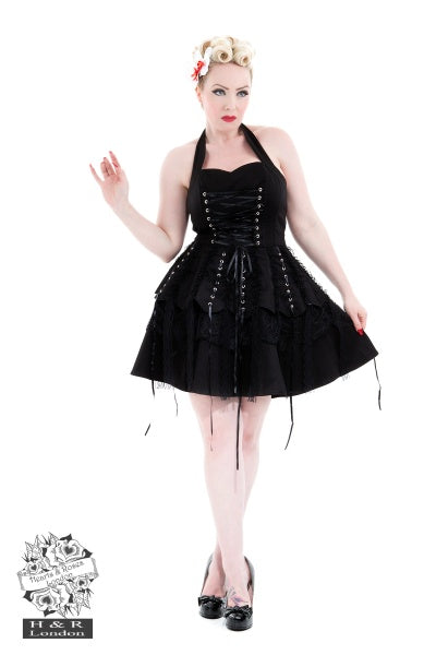 Schwarzes, kuzes Kleid Pretty Pirate Minidress mit Ösen- und Spitzendetails