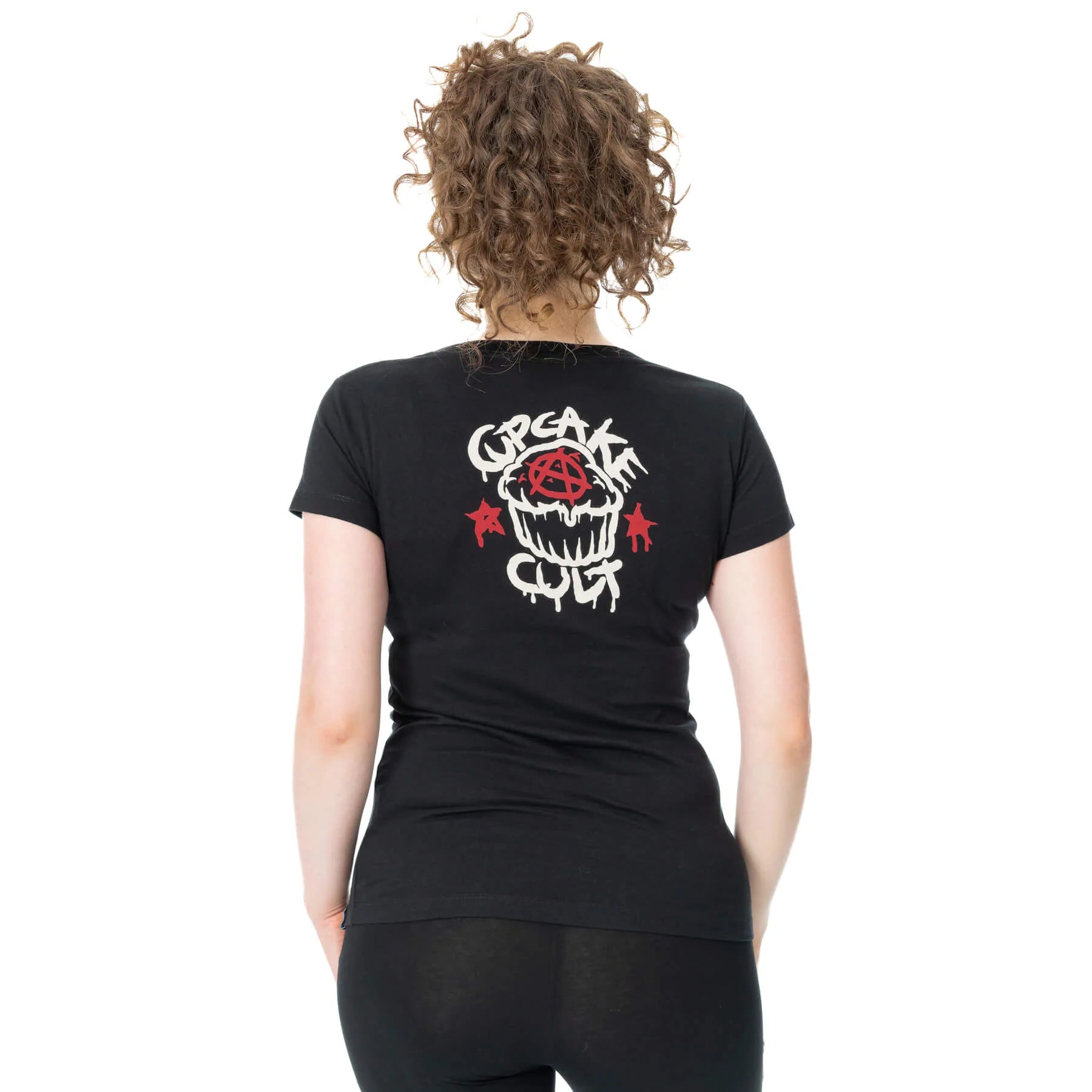 Schwarzes Oberteil IN THE MOOD T-SHIRT mit niedlichem Skelettkatzenprint von Cupcake Cult