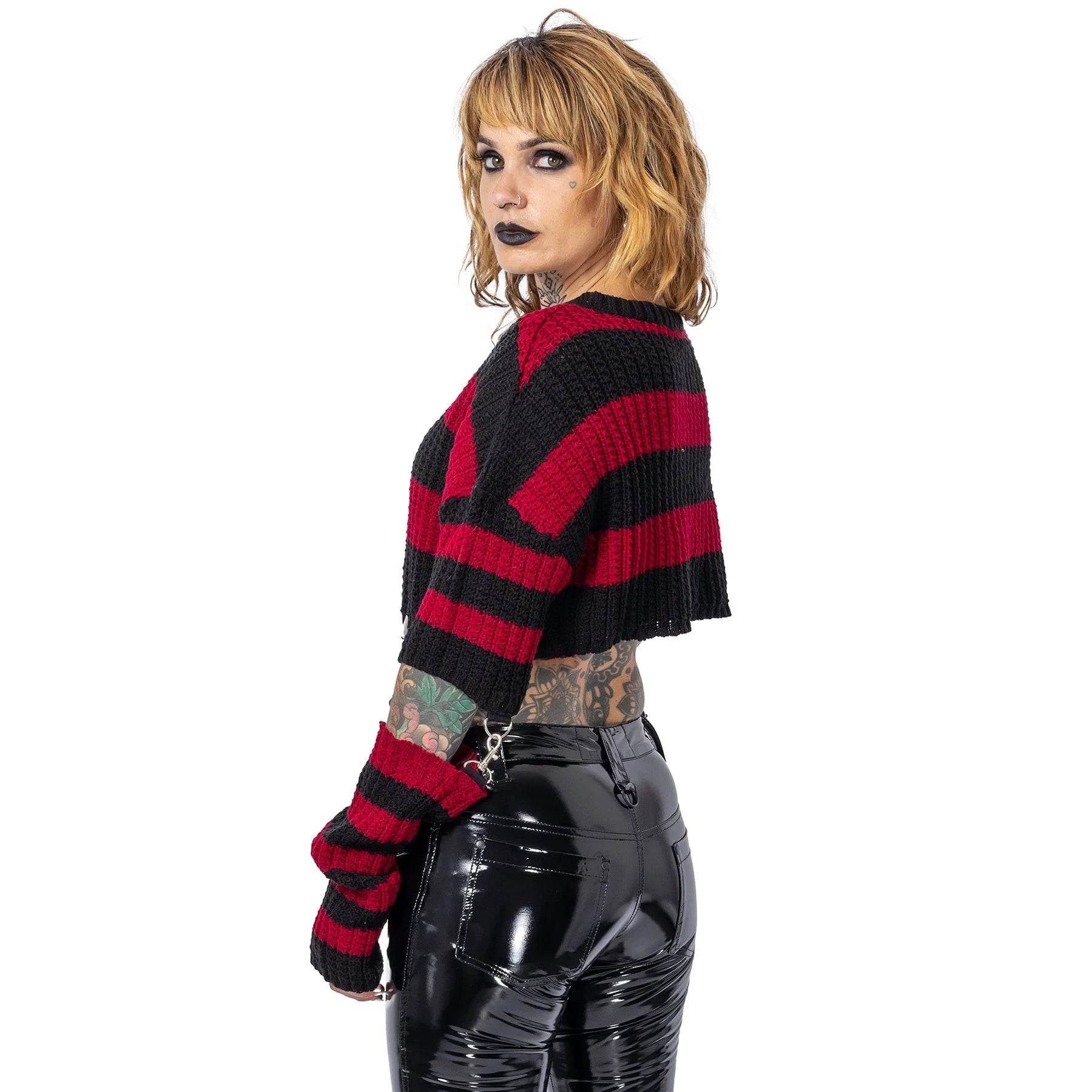 Schwarz/Roter Pullover ISADORA TOP mit abnehmbaren Armstulpen von Heartless