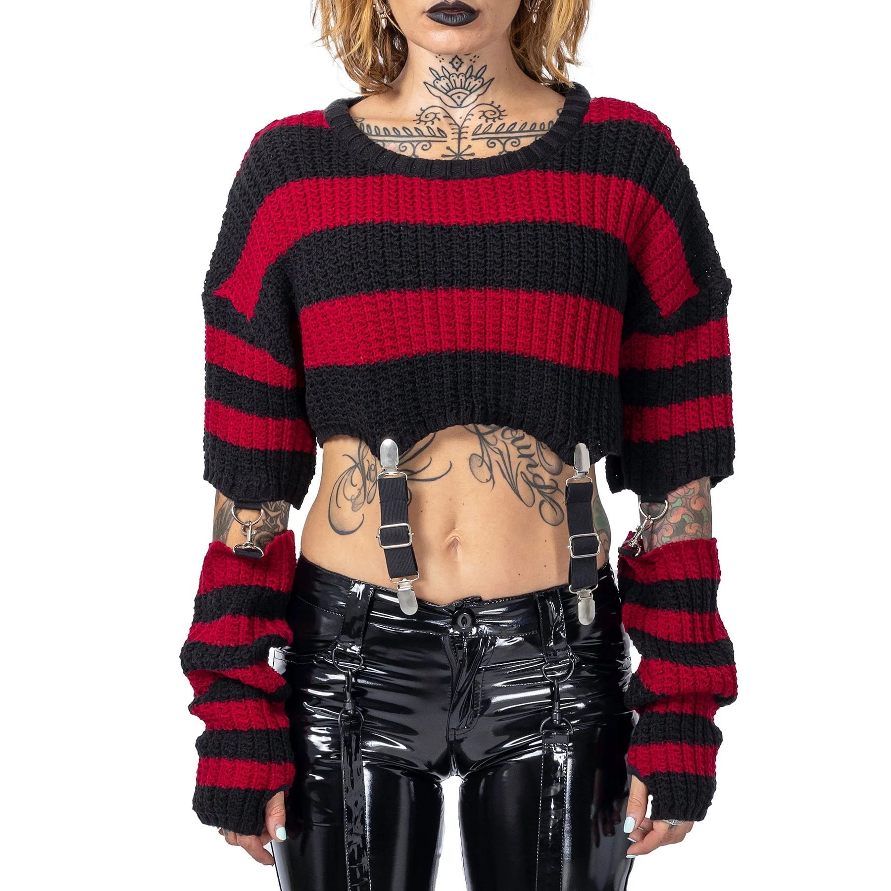 Schwarz/Roter Pullover ISADORA TOP mit abnehmbaren Armstulpen von Heartless