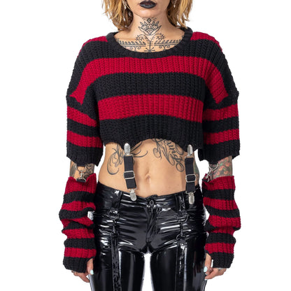 Schwarz/Roter Pullover ISADORA TOP mit abnehmbaren Armstulpen von Heartless