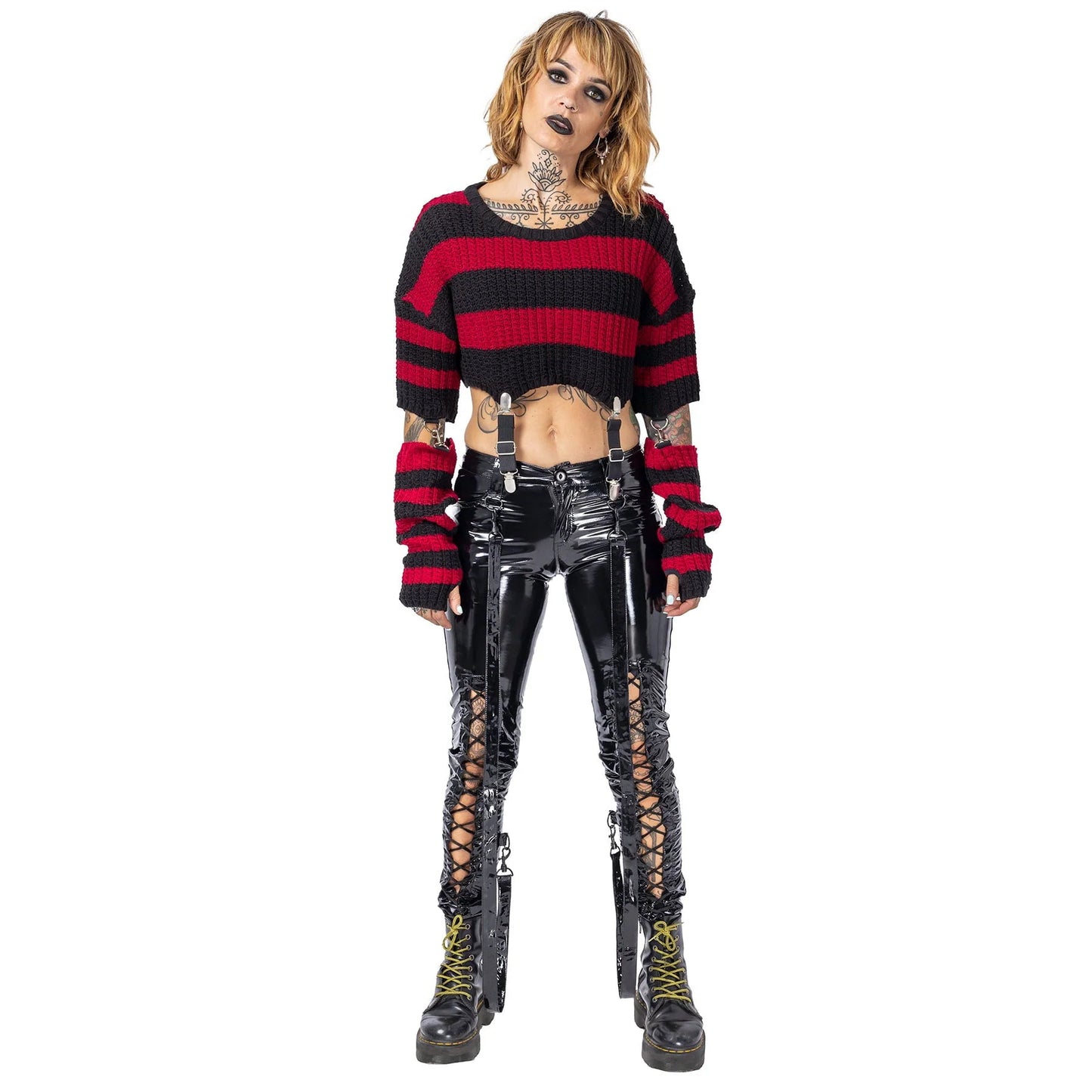 Schwarz/Roter Pullover ISADORA TOP mit abnehmbaren Armstulpen von Heartless