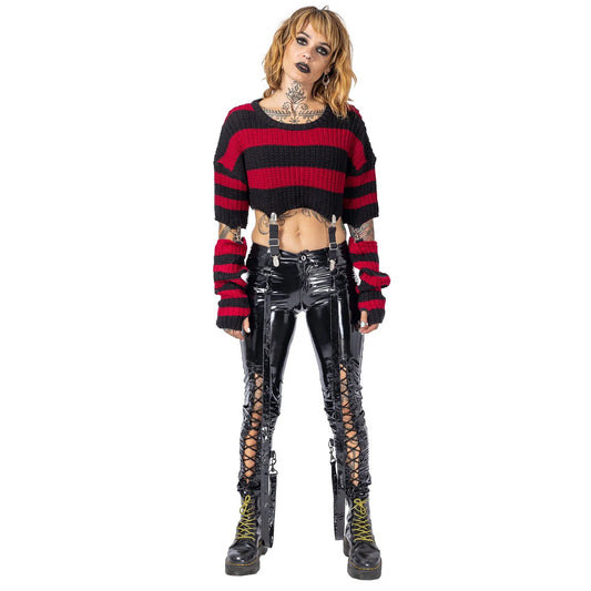 Schwarz/Roter Pullover ISADORA TOP mit abnehmbaren Armstulpen von Heartless