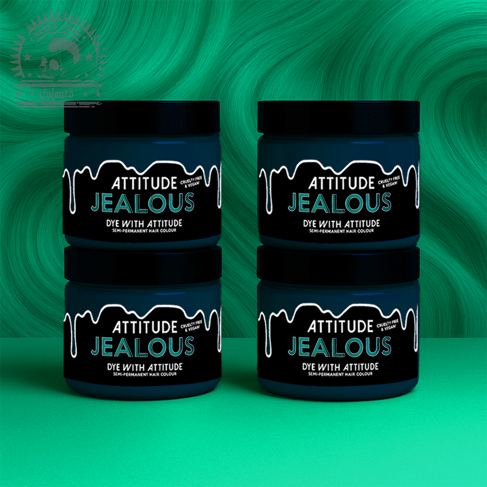 Vier semi-permanente Haartönungen 4er-Sparset JEALOUS DARK GREEN in dem Farbton Waldgrün von Attitude