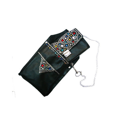 Schwarze Ledergürteltasche Holster Bunt vom Strass-Depot
