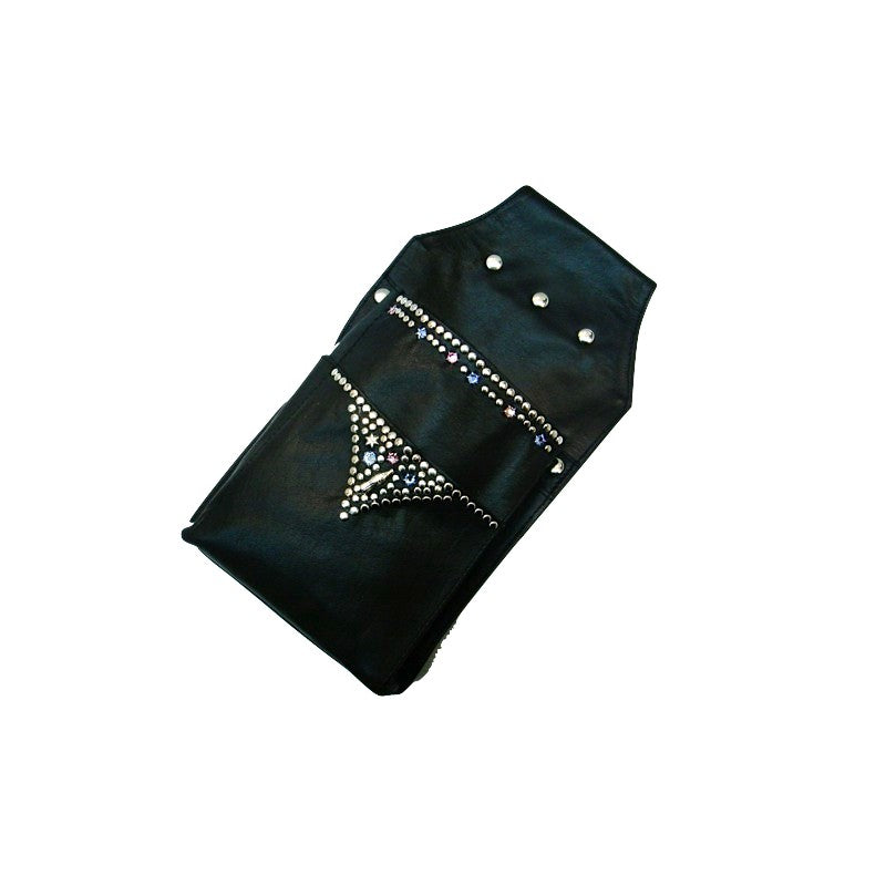Schwarze Ledergürteltasche Holster Rosa/Blau vom Strass-Depot
