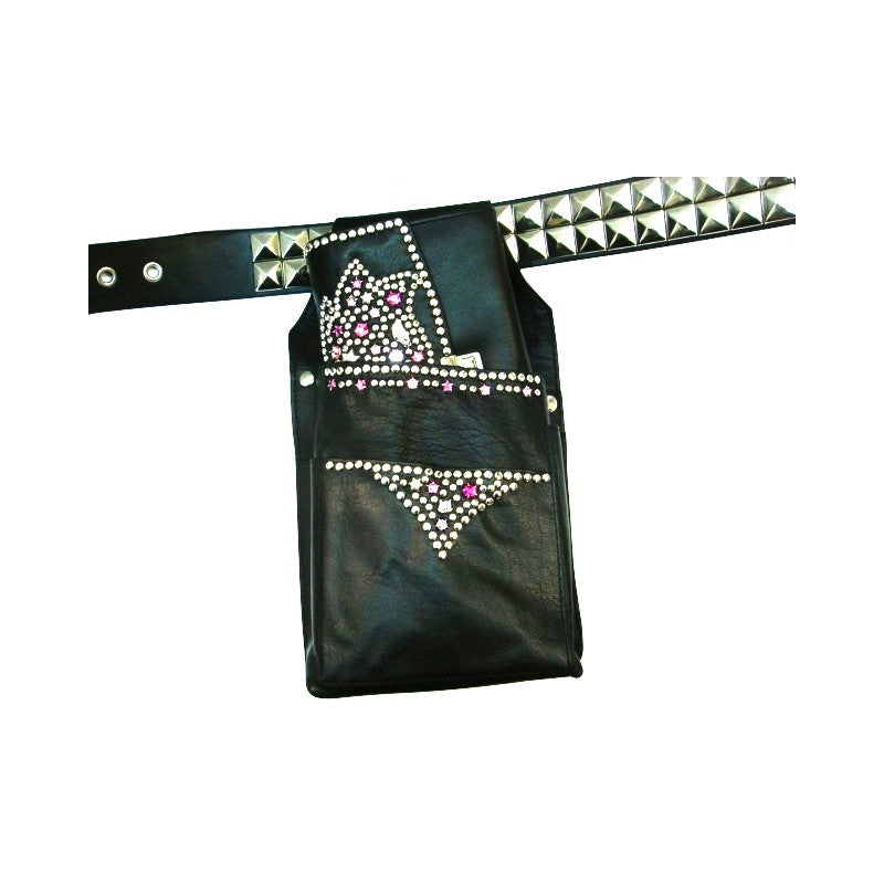 Schwarze Ledergürteltasche Holster Bunt vom Strass-Depot