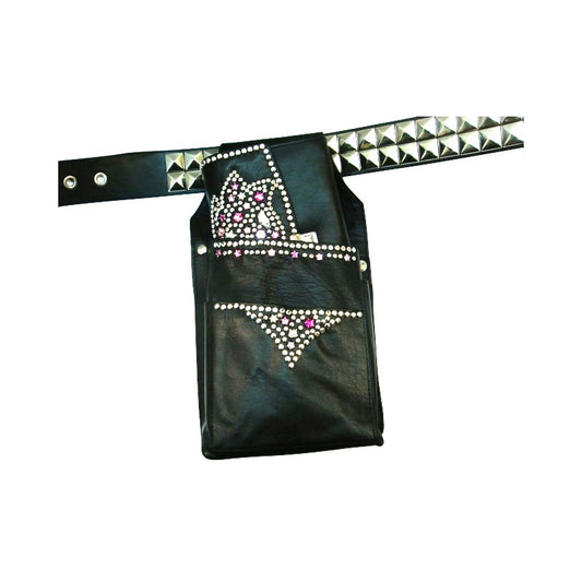 Schwarze Ledergürteltasche Holster Rosa/Blau vom Strass-Depot