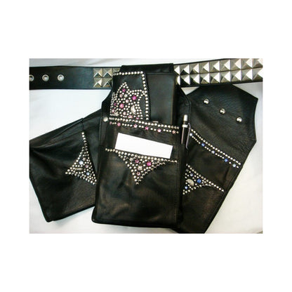 Schwarze Ledergürteltasche Holster Blau vom Strass-Depot