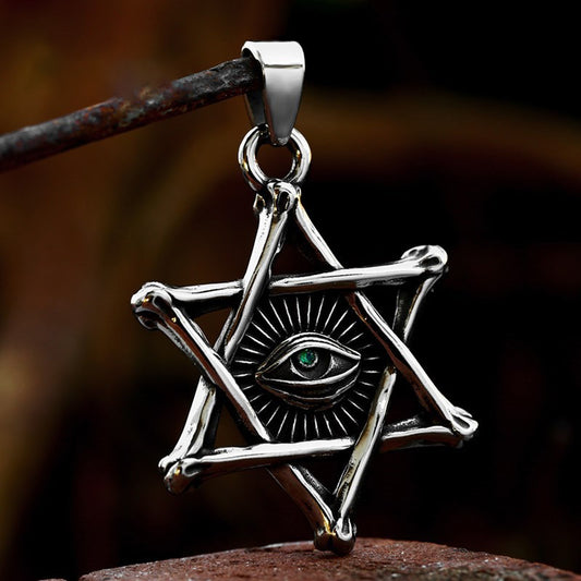 Silberfarbende Halskette PENTAGRAM EYE NECKLACE mit Pentagramanhänger mit Auge in der Mitte von Moon Attic