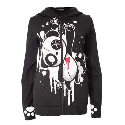 Schwarz-weiße Sweatshirtjacke KP HEARTBLEED PANDA HOOD mit Panda-Print und Ohren auf Kapuze von Killer Panda
