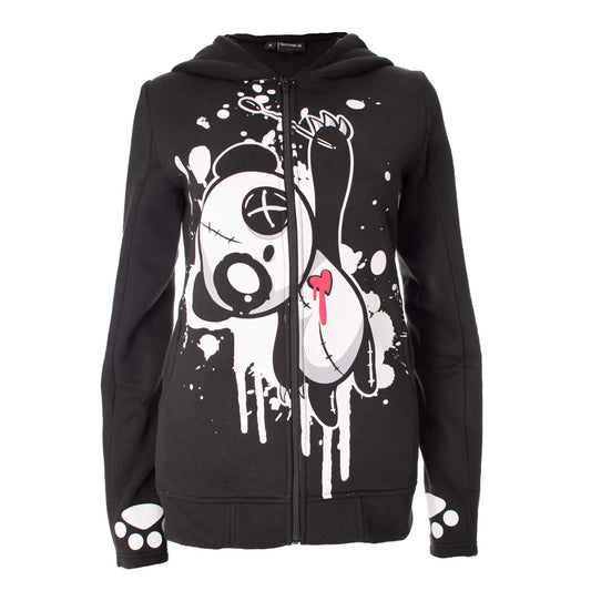 Schwarz-weiße Sweatshirtjacke KP HEARTBLEED PANDA HOOD mit Panda-Print und Ohren auf Kapuze von Killer Panda