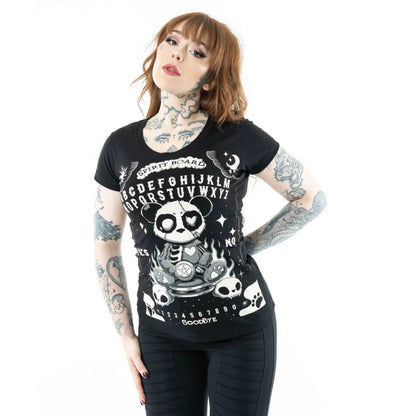 Schwarz-weißes Oberteil KP OUIJA T SHIRT mit niedlichem Pandaprint von Killer Panda