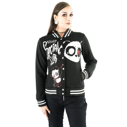 Schwarze Collegejacke KP SOCIAL CLUB VARSITY JACKET mit niedlichem Panda-Print von Killer Panda