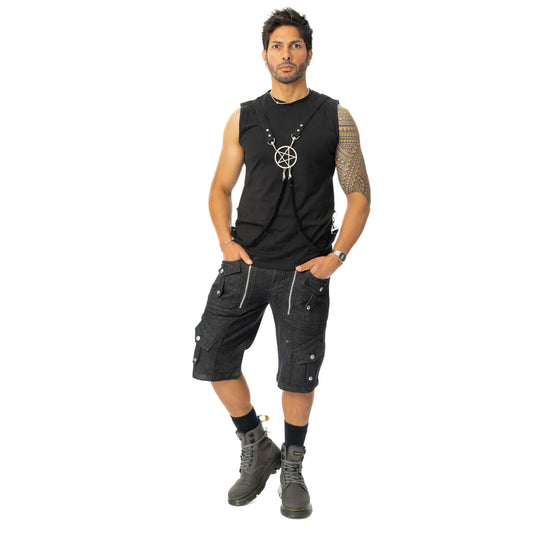Schwarzes Oberteil LEGION VEST mit Riemen und großem Pentagrammanhänger von Heartless