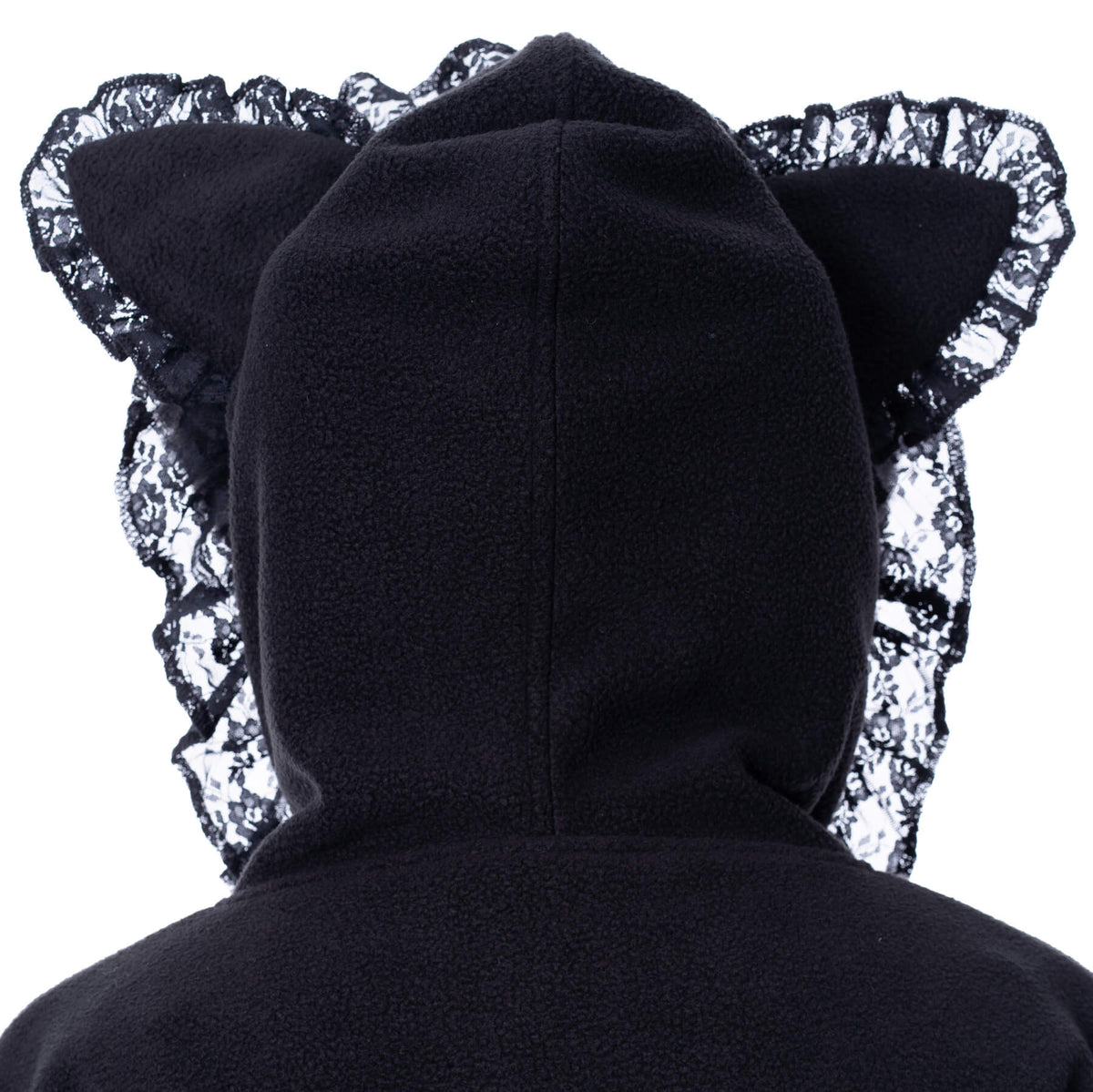 Schwarze Sweatshirtjacke LILITH KITTY OVERSIZED HOOD mit Spitzendetails und Katzohren an der Kapuze Heartles
