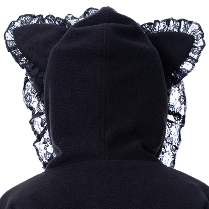 Schwarze Sweatshirtjacke LILITH KITTY OVERSIZED HOOD mit Spitzendetails und Katzohren an der Kapuze Heartles