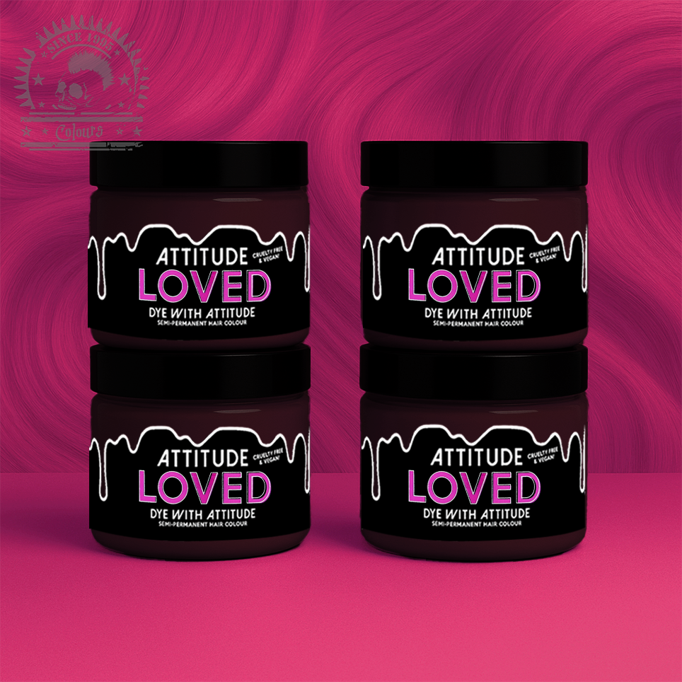 Vier semi-permanente Haartönungen 4er-Sparset LOVED DARK PINK in dem Farbton Dunkelpink von Attitude
