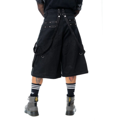 Schwarze, weite Hose LUCIEN PANTS mit Zierriemen und verkürzbaren Beinen von Poizen Industries