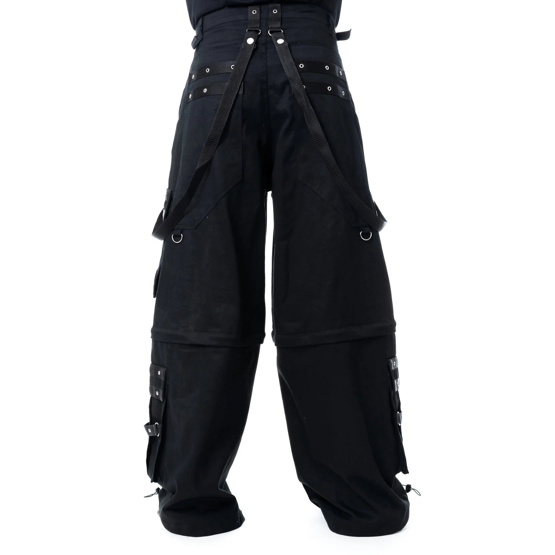 Schwarze, weite Hose LUCIEN PANTS mit Zierriemen und verkürzbaren Beinen von Poizen Industries