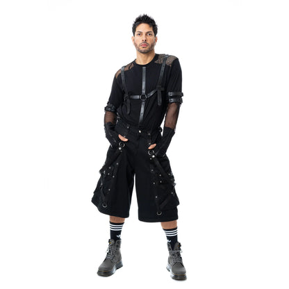 Schwarze, weite Hose LUCIEN PANTS mit Zierriemen und verkürzbaren Beinen von Poizen Industries