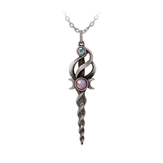 Silberne Kette Lunacorn Wand Kette mit Einhornhornanhänger und bunten Kristallen von Alchemy