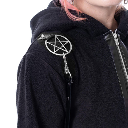 Schwarze Sweatshirtjacke LUNAIRE CROOPED HOOD mit langen Hasenohren an der Kapuze und Zierriemen von Heartless