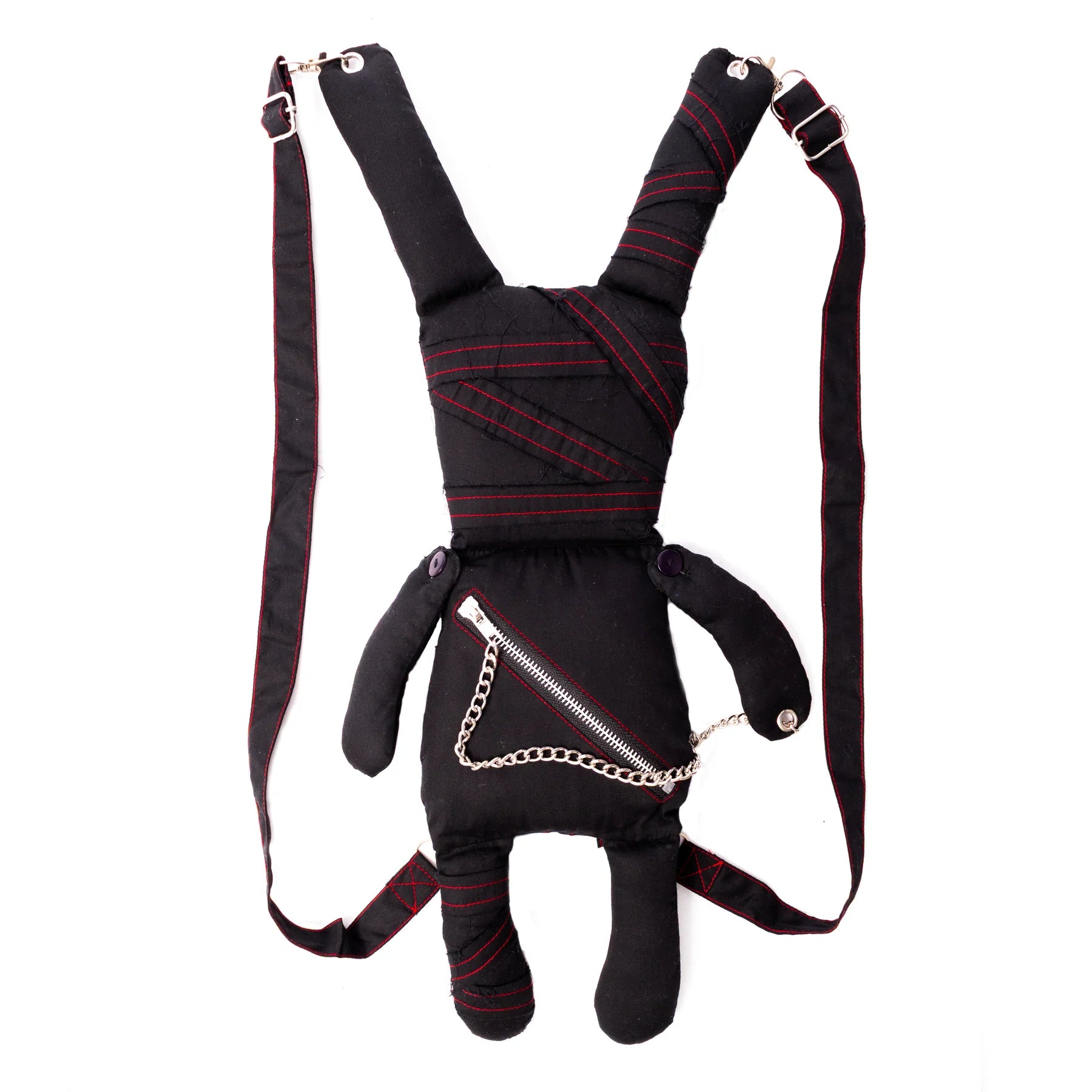 Schwarze Umhängetasche LUV BUNNY BAG in Form eines Hasen mit roten Nähten von Luv Bunny