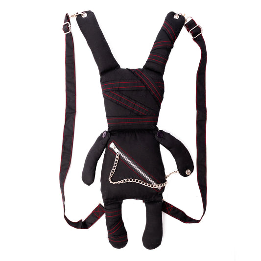 Schwarze Umhängetasche LUV BUNNY BAG in Form eines Hasen mit roten Nähten von Luv Bunny
