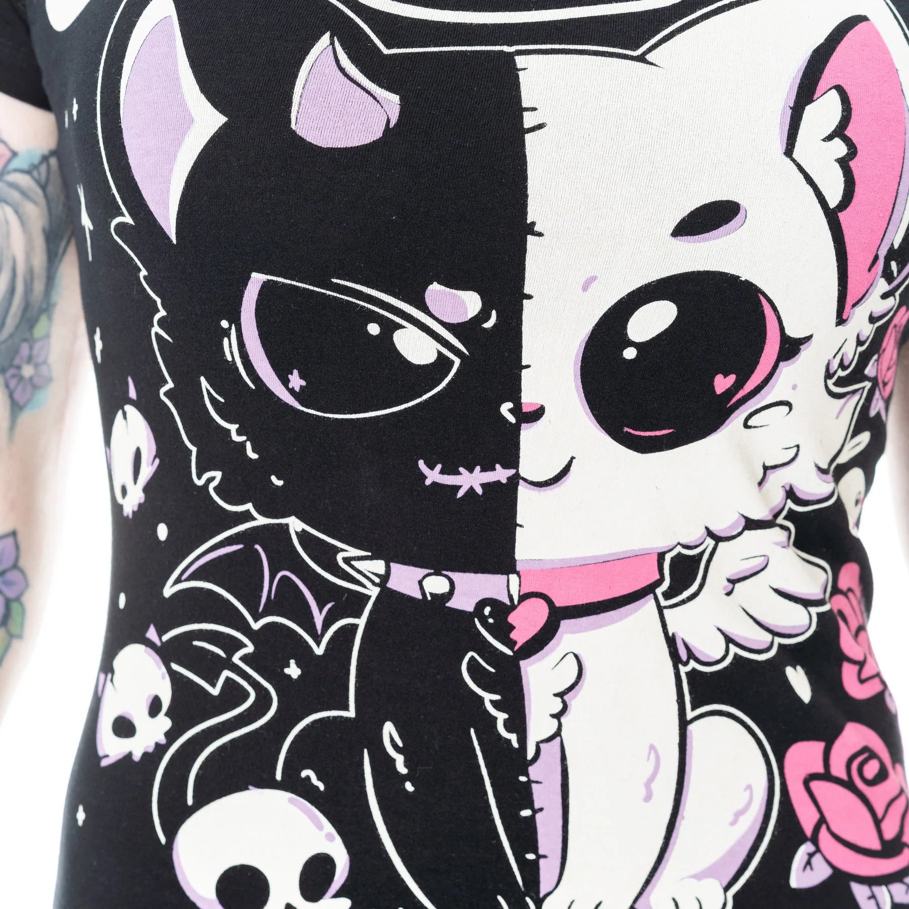 Schwarzes Oberteil LVD KITTY T-SHIRT mit niedlichem Katzenprint von Cupcake Cult