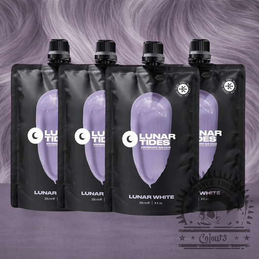 Vier semi-permanente Haartönungen 4er-Sparset Lunar White zum Neutralisieren vom Gelbstich in blondiertem Haar von Lunar Tides