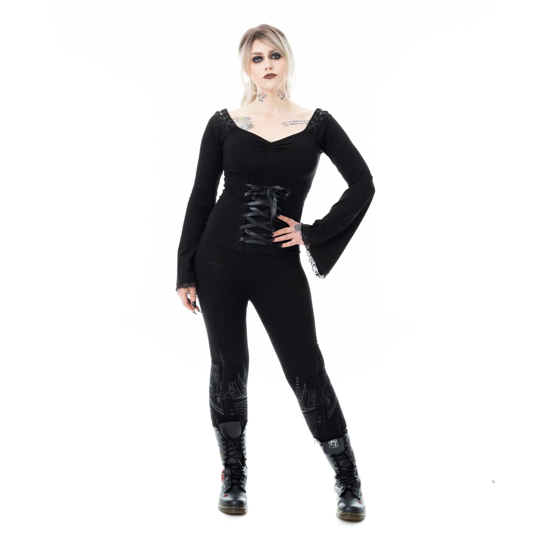 Schwarzes Oberteil MAELYS TOP mit Zierschnürungen von Poizen Industries