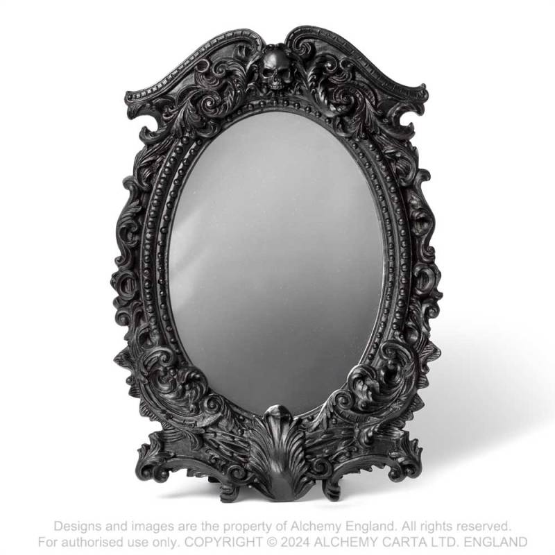 Schwarzer Spiegel Masque of the Black Rose Mirror mit detaillierten Verzierungen von Alchemy England