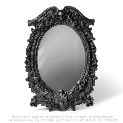 Schwarzer Spiegel Masque of the Black Rose Mirror mit detaillierten Verzierungen von Alchemy England