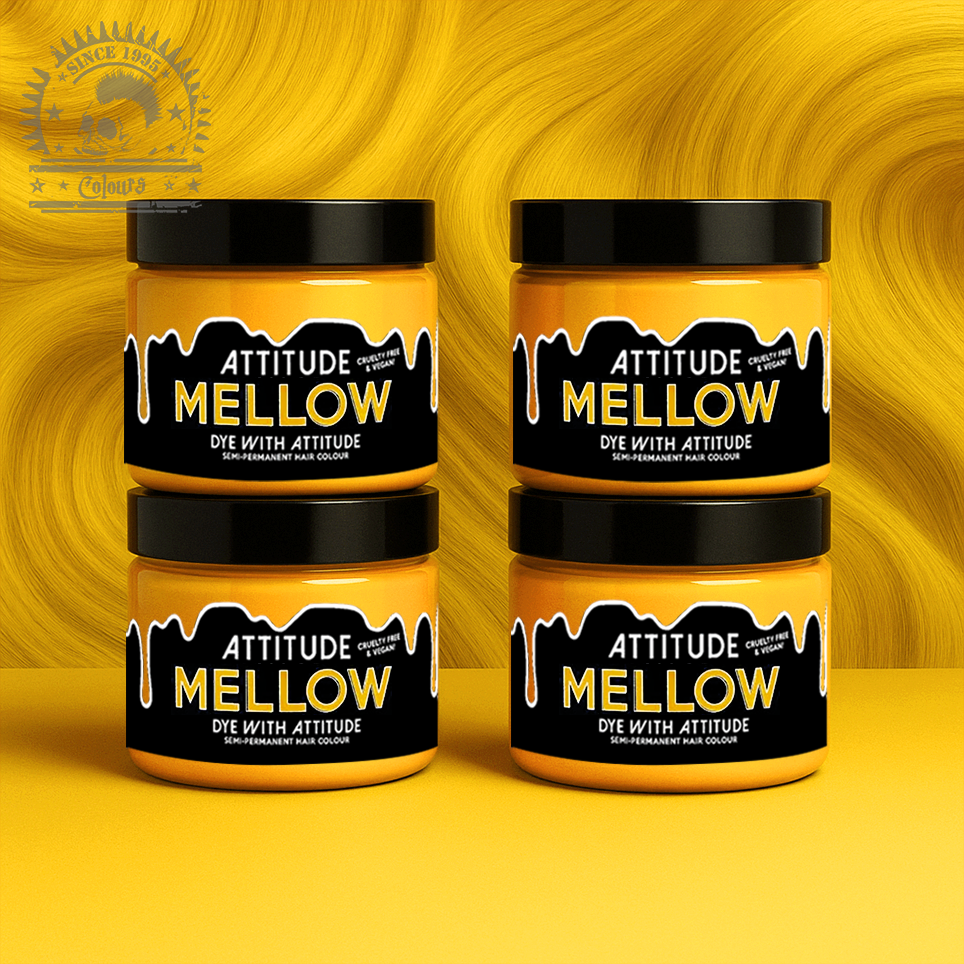 Vier semi-permanente Haartönungen 4er-Sparset MELLOW YELLOW in dem Farbton Sonnengelb von Attitude
