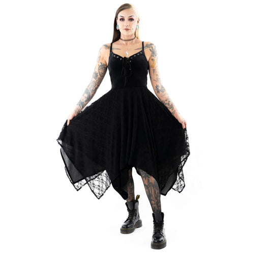 Schwarzes Kleid MIA DRESS mit Schnürung und Spitzenstoff von Innocent