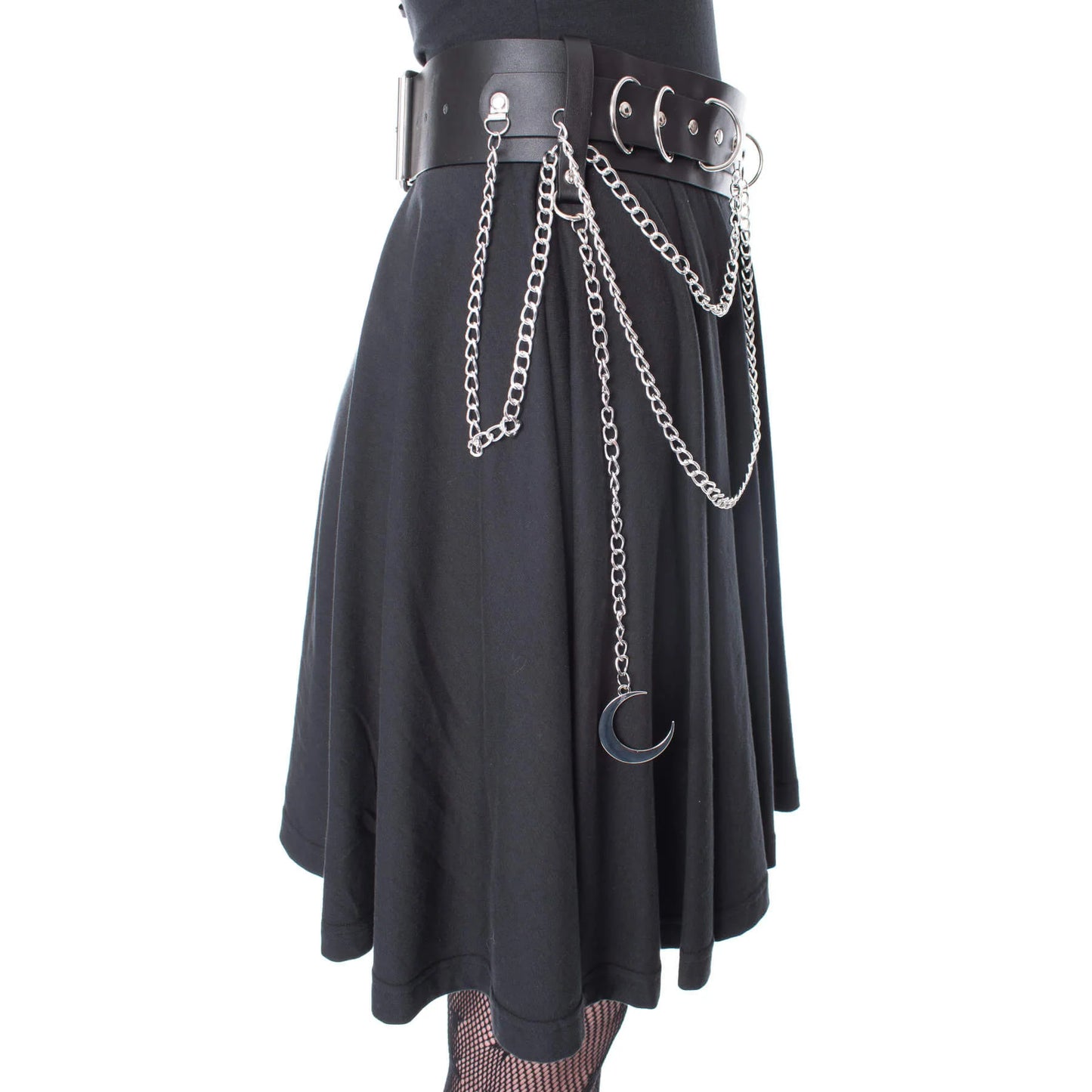 Schwarzer Gürtel MOONDUSK BELT mit Ketten und Mondanhängern von Heartless