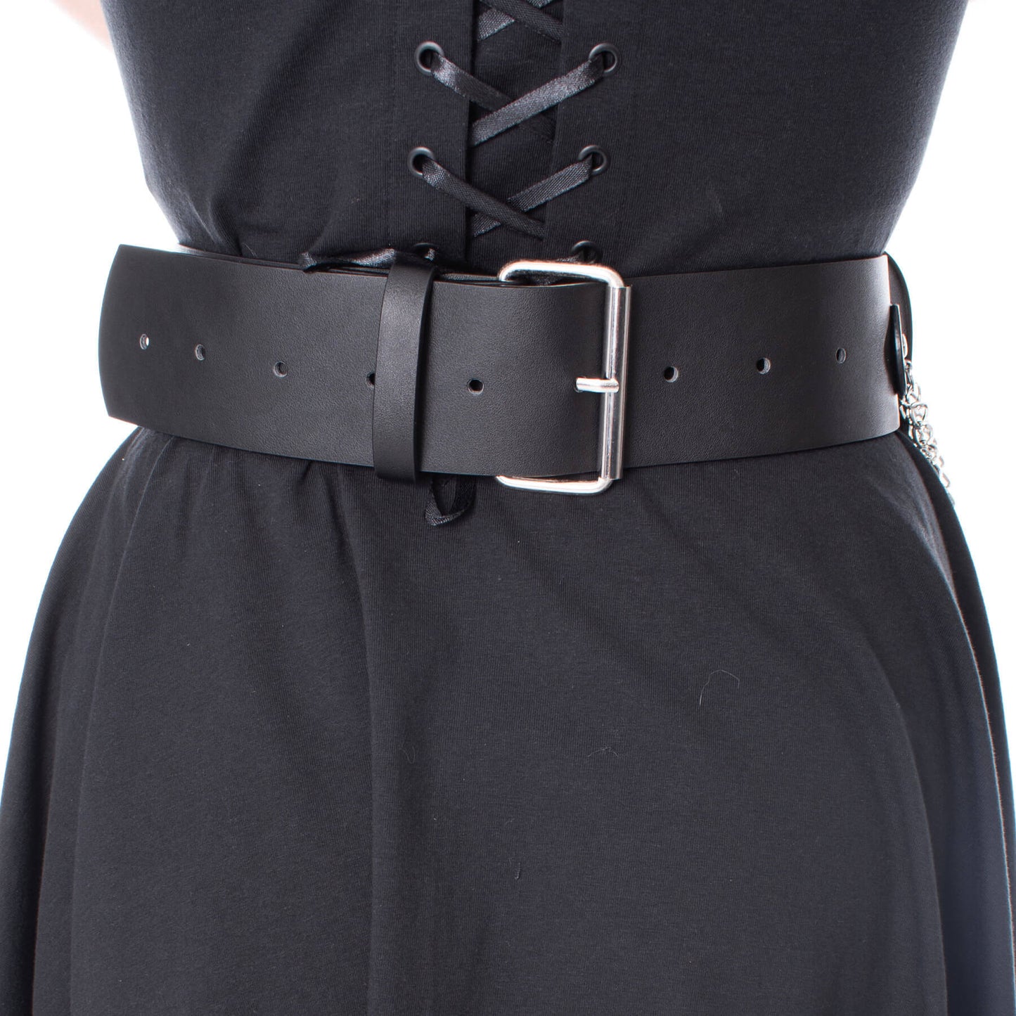 Schwarzer Gürtel MOONDUSK BELT mit Ketten und Mondanhängern von Heartless