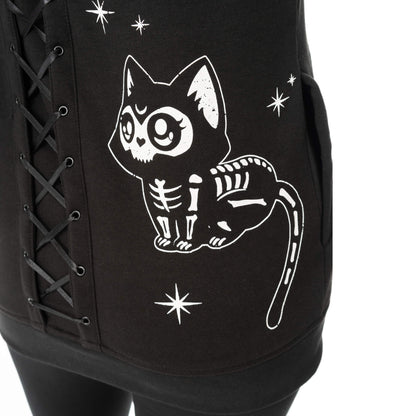 Schwarze Sweatshirtjacke MOONLIGHT HOOD mit Katzenprint und Schnürungen von Heartless