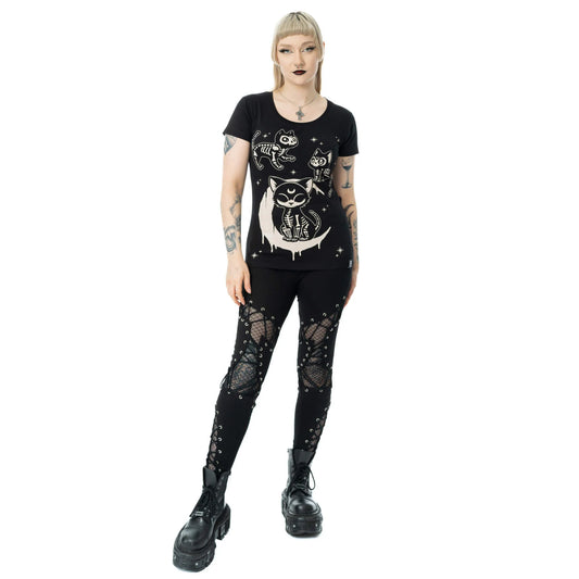 Schwarz-weißes Oberteil MOONLIGHT T SHIRT mit Katzenprint von Cupcake Cult