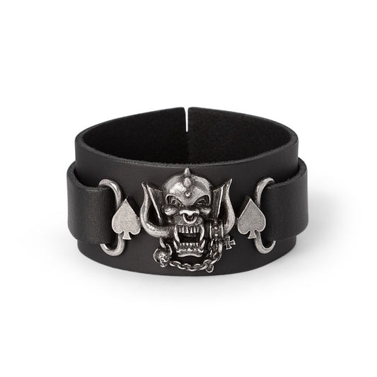 Schwarzes Armband Motorhead Warpig Leather Wrist Strap mit Motorhead Warpig Logo von Alchemy