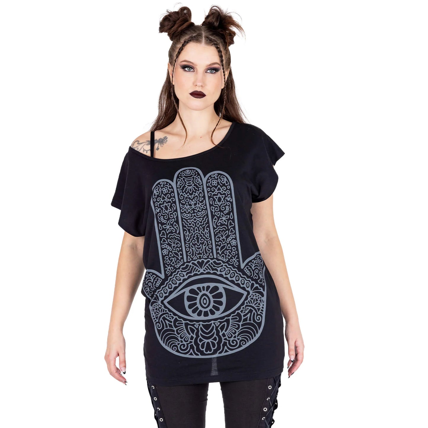 Schwarzes MYSTIC TOP mit detailliertem Handprint von Innocent