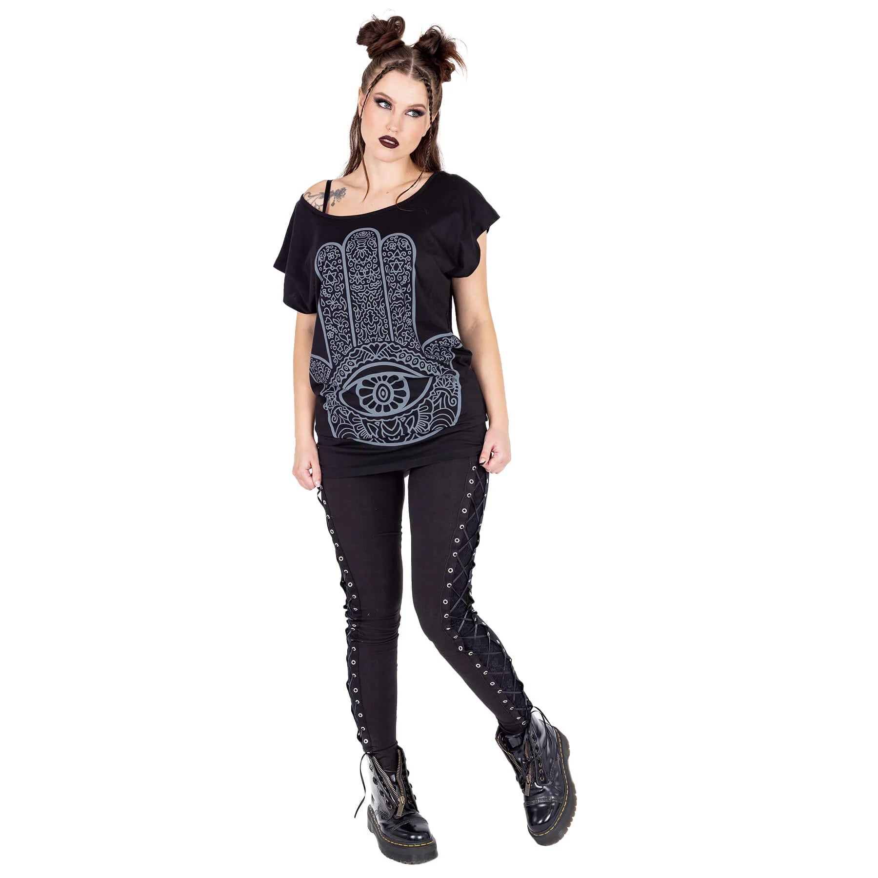 Schwarzes MYSTIC TOP mit detailliertem Handprint von Innocent