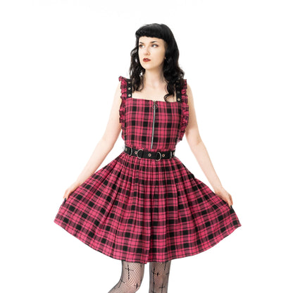Pinkes Kleid NEFELI PINAFORE mit Tartanmuster und großem Rückenausschnitt von Chemical Black