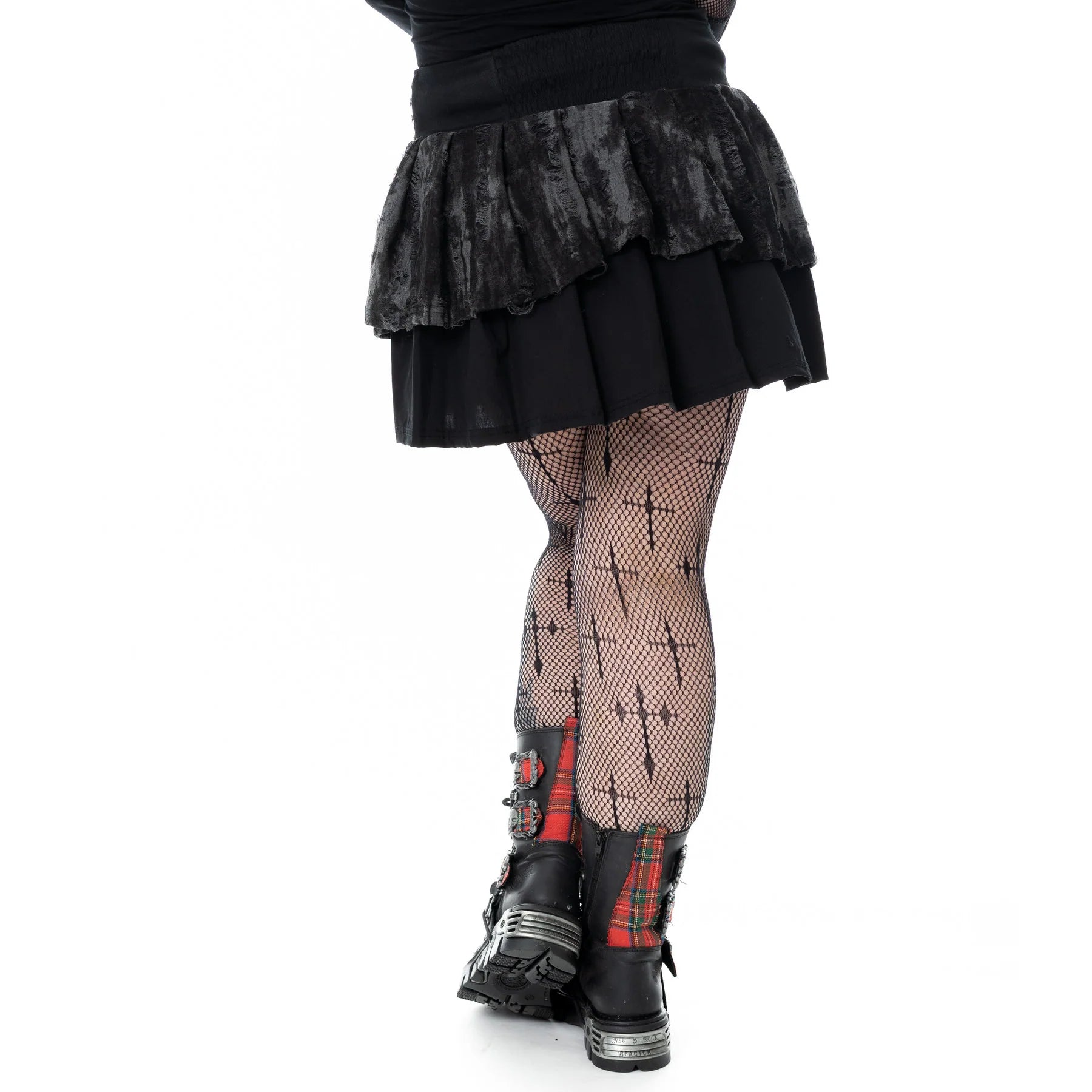 Schwarzer, kurzer Rock NICANDRA SKIRT mit Zierschnürungen und Pentagramanhänger von Heartless